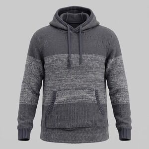 Commerce Mens Large Gray Hoodie Sweater Colorblock Popcorn Knit Pullover